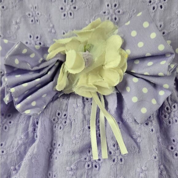 Rare Editions Baby Girl Eyelet Dress Purple Embroidered Polka Dot Flower Trim - Picture 3 of 9